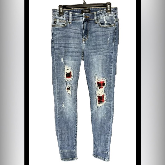 Judy Blue Skinny Fit Jeans Womens Size 7/28 Buffalo Plaid Distressed JB82167MD - Picture 2 of 12